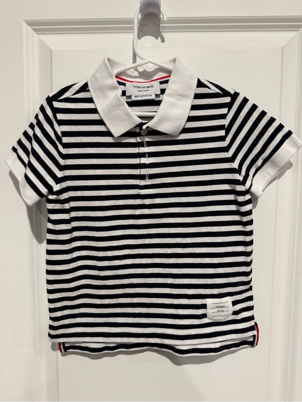 Thom Browne Kids Black and White Striped Polo Shirt